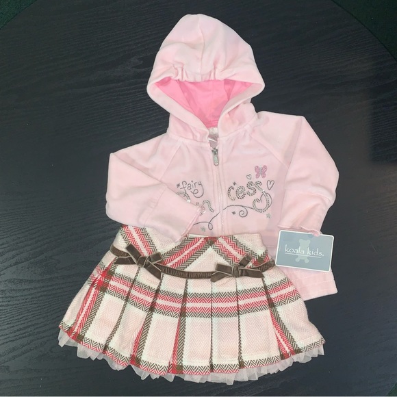 Girl’s 12M KOALA KIDS Pleated Skirt + Pink Velour Fairy Princess Hooded Jacket - Picture 1 of 16